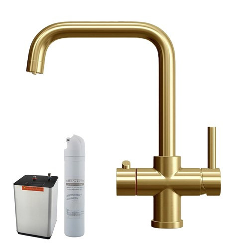 Instant boiling water delivered straight to your kitchen tap! Available in chrome, matt black and brushed brass with boiler and filter included.

- 360 degree swivel spout for ease of use and flexibility

- Available in chrome (K11745), matt black (K11746) and brushed brass (K11747)

- 3 years warranty against manufacturing faults excluding serviceable parts. Cartridges 1 year. Boiler 2 years

- Child-safe spring lock for boiling water release

- Instant 98 degree filtered hot water. Adjustable between 75-98 degrees

- Min. 0.5Bar pressure / Max. 7.0Bar pressure

- WRAS Approved cartridges

- Replacement cartridges available (K11748). Suggested replacement every 6 months.

- 2.4 litre tank - enough for 10 cups of tea

- Unvented system meaning no additional pipework and no excess water to discharge

Boiler Tank Dimensions

- Height: 272mm - Depth: 190mm- Width: 190mm