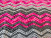 Pink & Grey Zig Zag Hand Crocheted Blanket. 80x76.