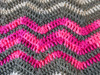 Pink & Grey Zig Zag Hand Crocheted Blanket. 80x76.