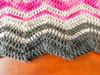 Pink & Grey Zig Zag Hand Crocheted Blanket. 80x76.