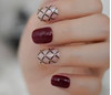 24PCS Short Wine Clear Black Pattern Press on Nails