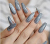 Grey Marbled Long Coffin Shaped Press on Nails