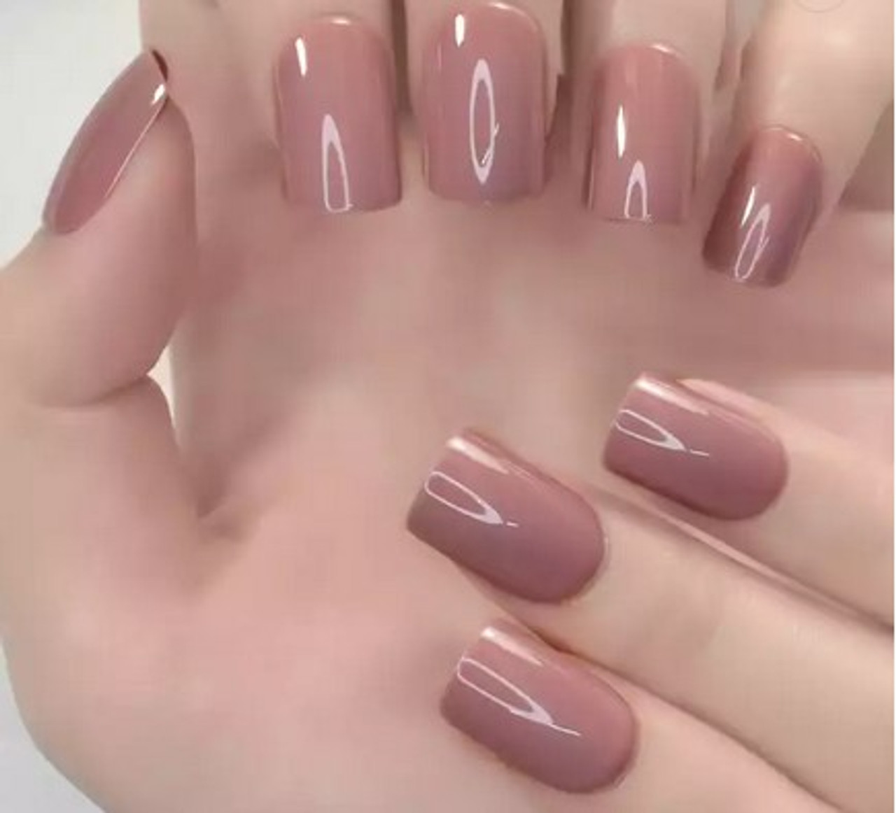 Glossy Long Square Nails Light Brown Press Nails - Temu