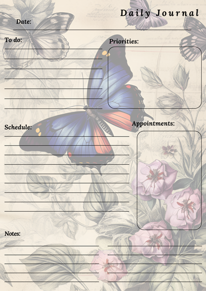 Handmade Butterfly Themed Daily Journal Notepad