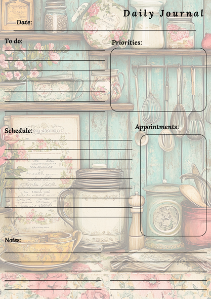 Handmade Kitchen Themed Daily Journal Notepad