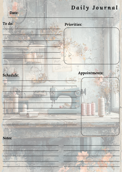 Handmade Sewing Themed Daily Journal Notepad