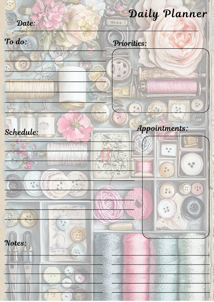 Handmade Sewing Themed Daily Planner Notepad