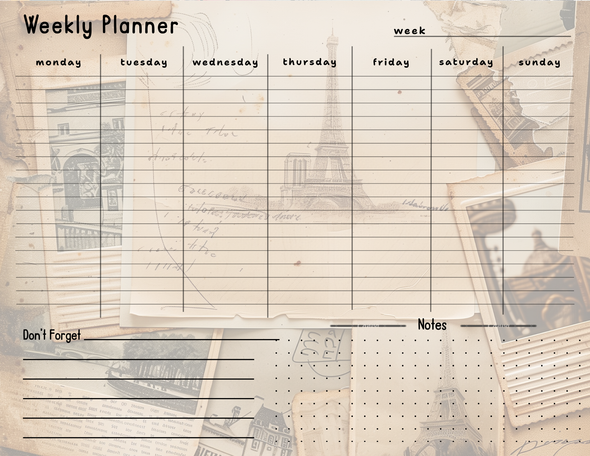 Retro Travel Themed Weekly Planner. Handmade.