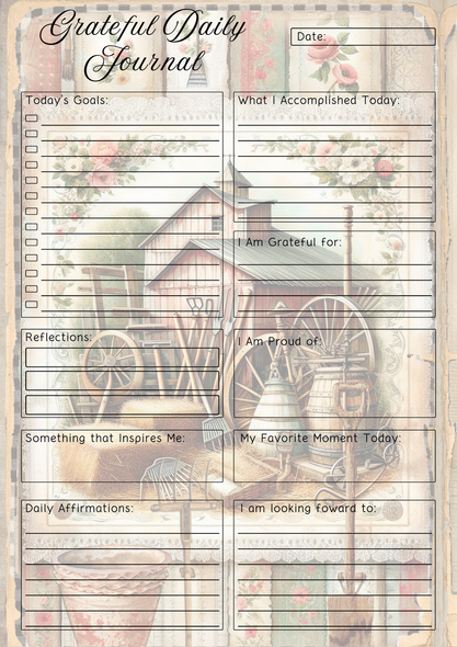 Rustic Farm Themed Grateful Daily Planner Notepad.