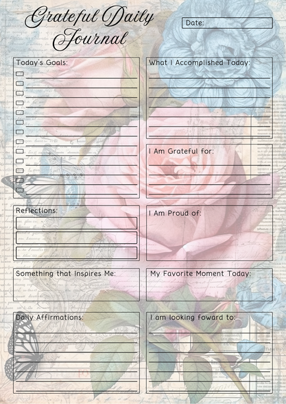 Flowers Themed Grateful Daily Planner Notepad.