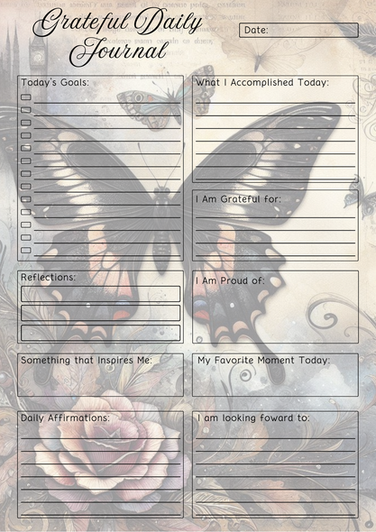 Gothic Butterflies Themed Grateful Daily Planner Notepad.