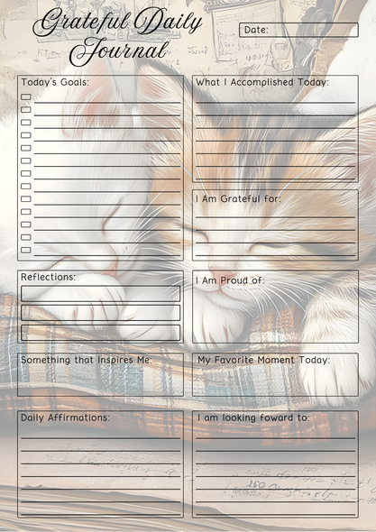 Cat Themed Grateful Daily Planner Notepad.