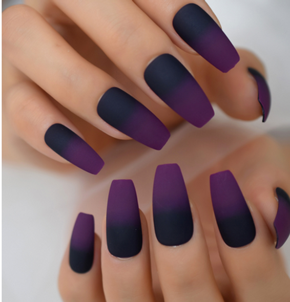 24PCS Dark Purple Matte Ombre Medium Press on Nails