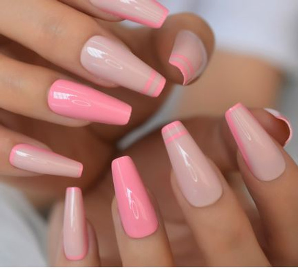 Nude Pink and Decorated Long Press on Nails