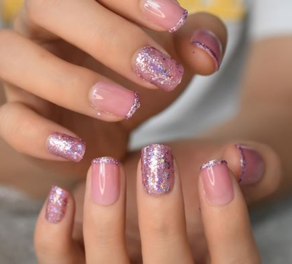 Light Pink Short Squoval Shaped Press on Nails