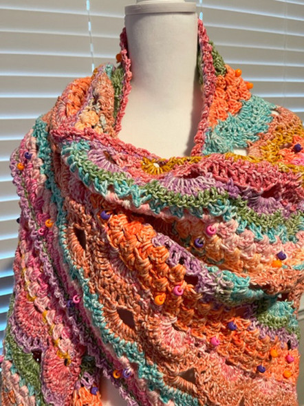 Serene Hand Crochet Shawl with Decorative Beads