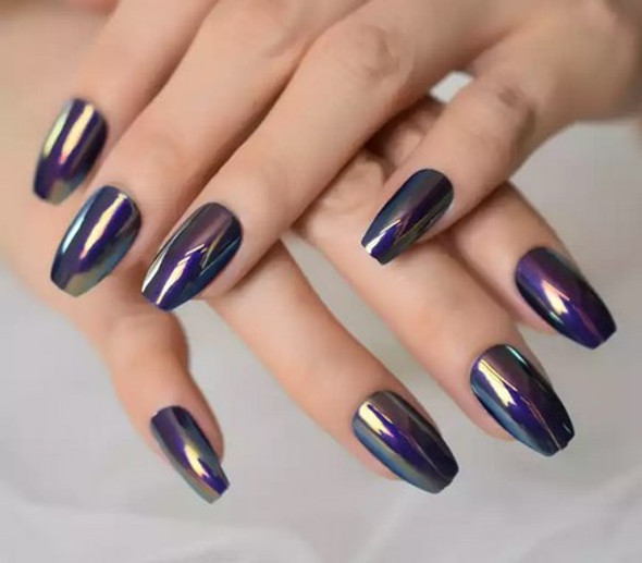 Deep Purple Holographic Chrome Press on Nails