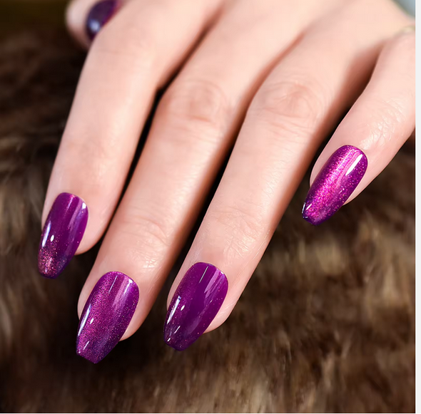 Purple Cats Eye Medium Almond Press on Nails