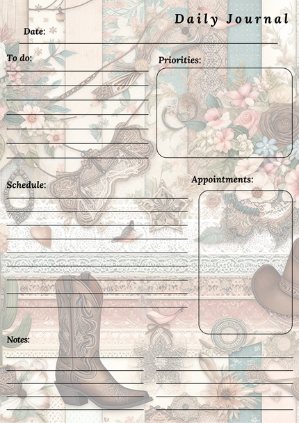 Handmade Cowgirl Themed Daily Journal Notepad