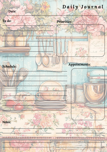 Handmade Kitchen Themed Daily Journal Notepad
