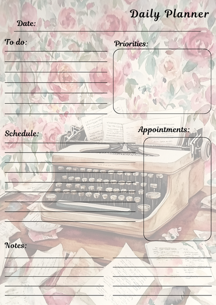 Handmade Vintage Typewritter Themed Daily Planner Notepad
