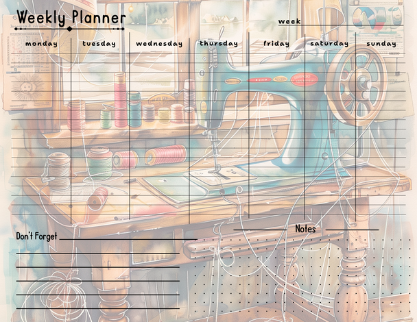 Sewing Themed Weekly Planner. Handmade.