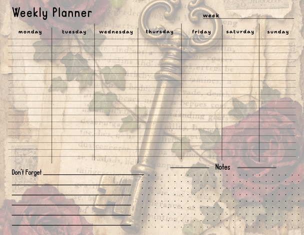 Vintage II Themed Weekly Planner. Handmade.