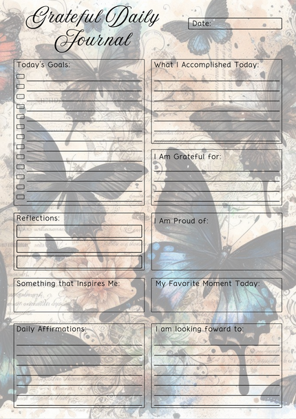 Gothic Butterflies Themed Grateful Daily Planner Notepad.