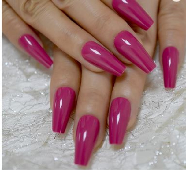 24PCS Shiny Rose Red Long Press on Nails