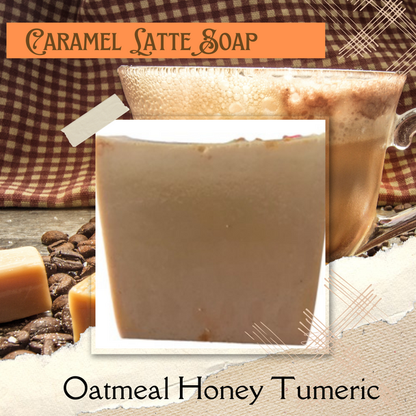 Handcrafted Oatmeal Honey Turmeric Soap. Caramel Late Scent.