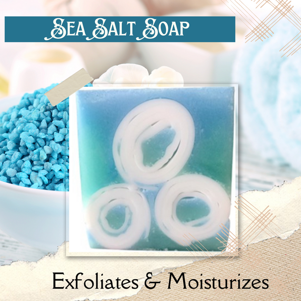 Handcrafted Sea Salt Soap. Exfoliates, Moisturizes, Antioxidant.