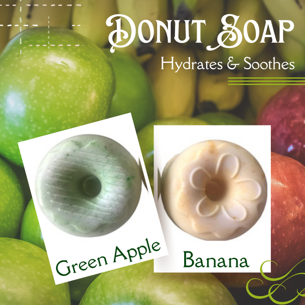 6PCS Handcrafted Green Apple & Banana Donut Soap. Hydrates, Soothes, Detoxifies.