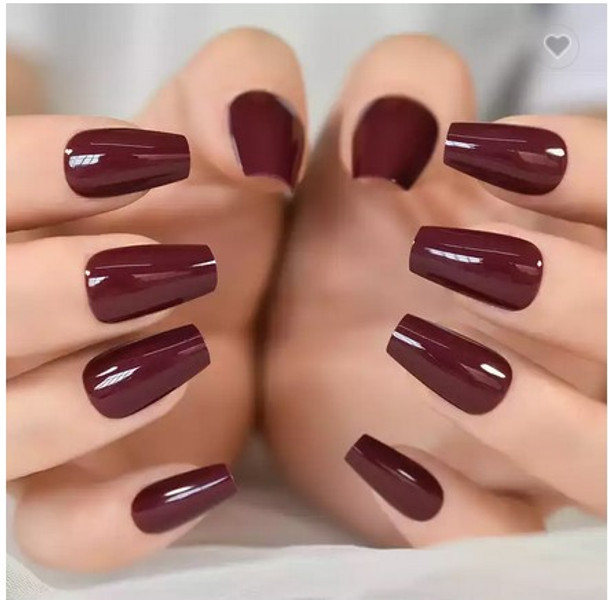 Dark Red Glossy Medium Coffin Press on Nails