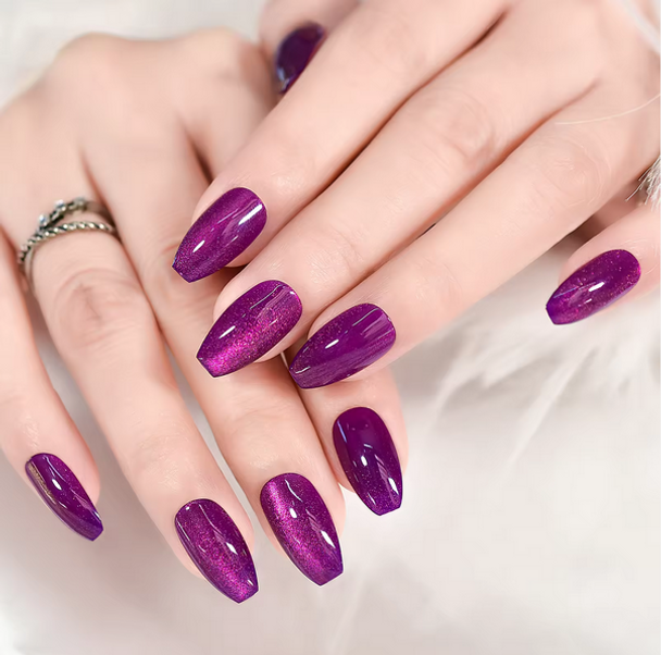 Purple Cats Eye Medium Almond Press on Nails