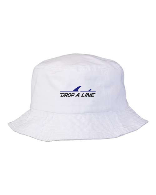 Image alt text: Elevate your outdoor style with the Drop A Line Embroidered Bucket Hat. Crafted from 100% Cotton, Bio-washed Chino Twill, this hat offers a comfortable and durable feel. The unstructured design with a 3 1/2" crown provides a relaxed fit and casual style, complemented by sewn eyelets for improved airflow. With a 2" brim, it offers added sun protection during your beach or fishing adventures. Upgrade your outdoor wardrobe with this stylish and functional bucket hat by Drop A Line.