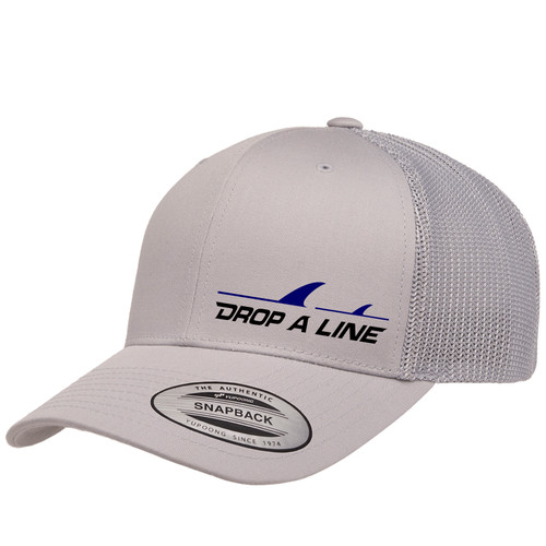 Alt text for image: Drop a Line Trucker Hat—an essential accessory for saltwater fishing and beach adventures, seamlessly blending style with functionality