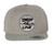 Gray flat-brim hat featuring a circular embroidered 'Drop A Line ' logo with blue accents and the text 'Est. to Fish' on the front panel