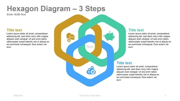 Hexagon Diagram Overlapping Hexagon Rings with Icons 3 Steps