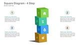Square Diagram - Stacked Cubes - Icons - 4 Steps