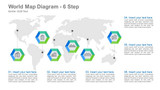 World Map Diagram- 6 Steps Grey map wiht hexagon markings