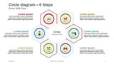 Circle diagram - Icons in Hexagon around inner Hexagon - 6 Steps