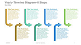 Yearly Timeline Diagram- 8 Steps Curved arrow year on arrow head