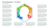 Face Diagram- 12 Steps - White Face outline in Hexagon Diagram