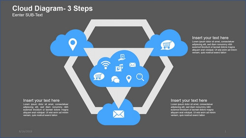 Cloud Diagram- 3 Steps - Hexagon with triangle inside