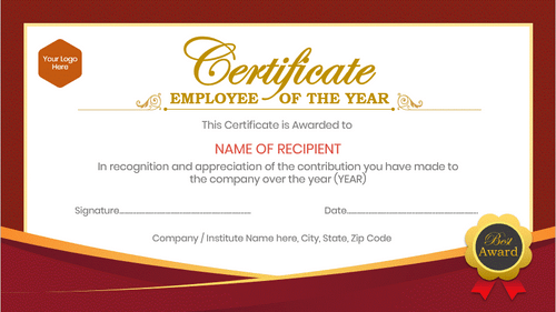 Certificate - Employee of the Year
