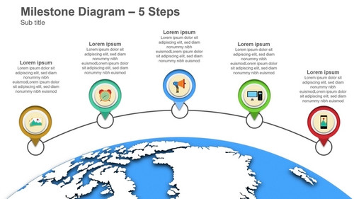 Milestone Diagram - Partial Globe - 5 Steps with Icons
