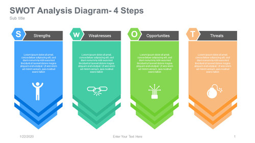 SWOT Analysis Diagram-4 Steps down arrow with icons