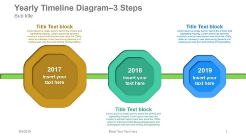 Yearly Timeline Diagram- 3 Steps Octagon decreasing size