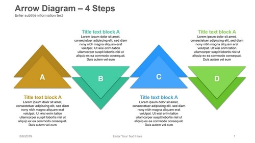 Arrow Diagram- 4 Steps - 2 overlap triangles with alphabet ABCD