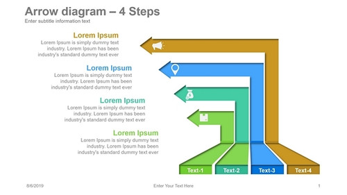 Arrow Diagram-4 Steps Left pointing with icons floor to wall